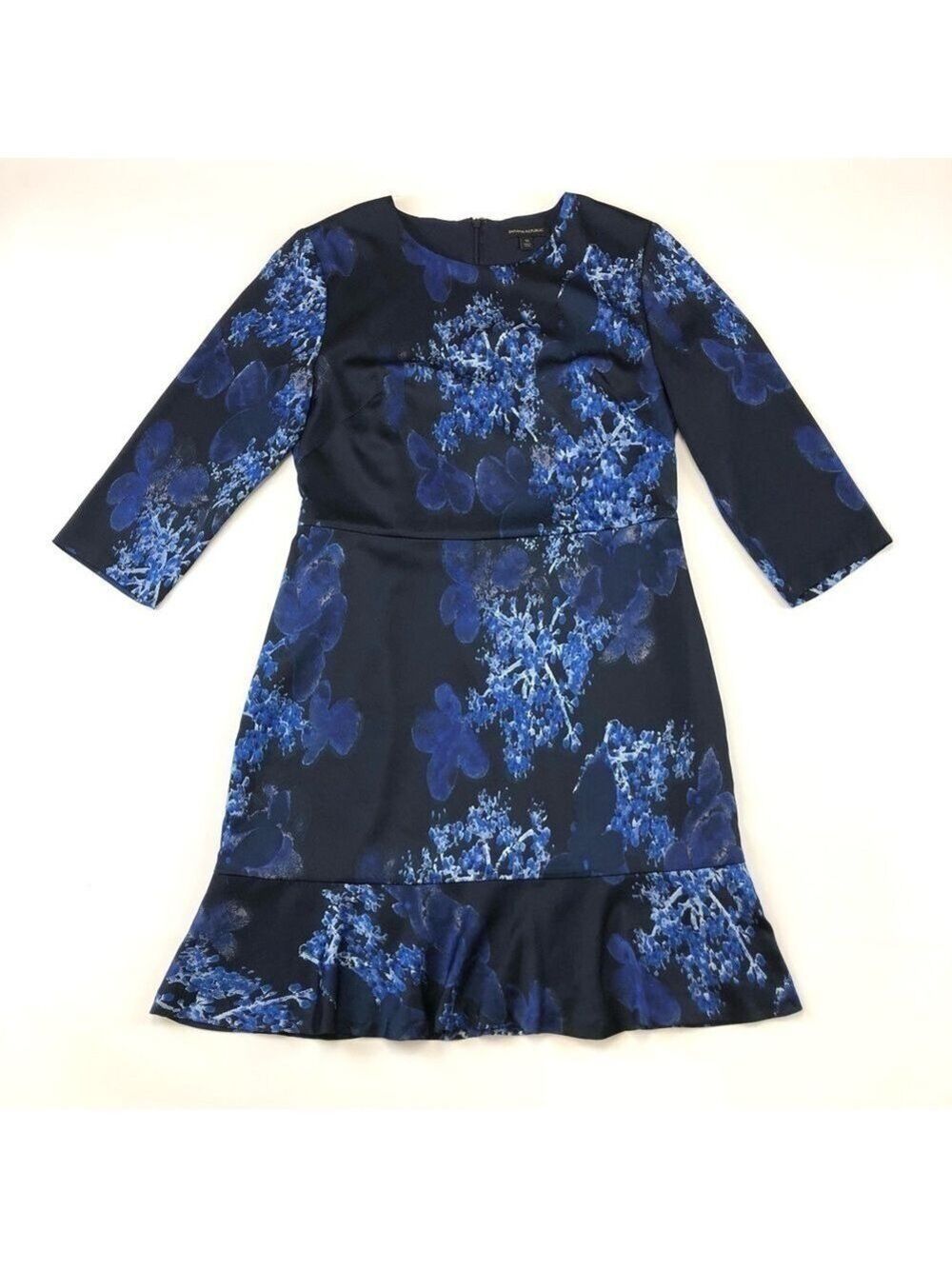 Banana Republic navy blue frost print three quarter sleeve dress Size 12 lined